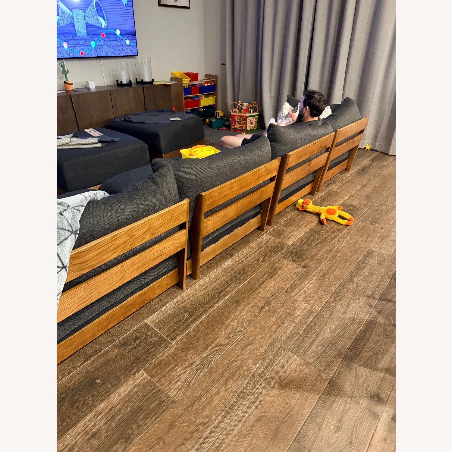 Inside Weather Dark Gray Fabric 3+ Seater Sofa - image-2