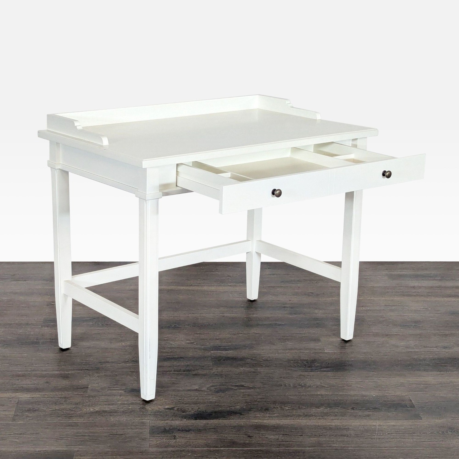 Crate & Barrel White Writing Desk with Drawer - image-1