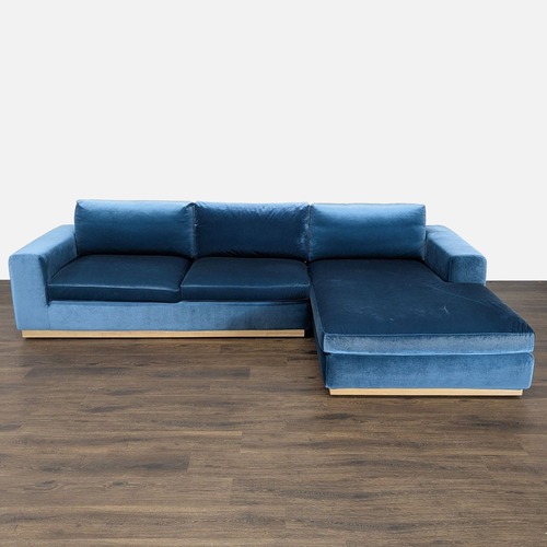 Used Rove Concepts Noah Blue Velvet Sectional Sofa for sale on AptDeco