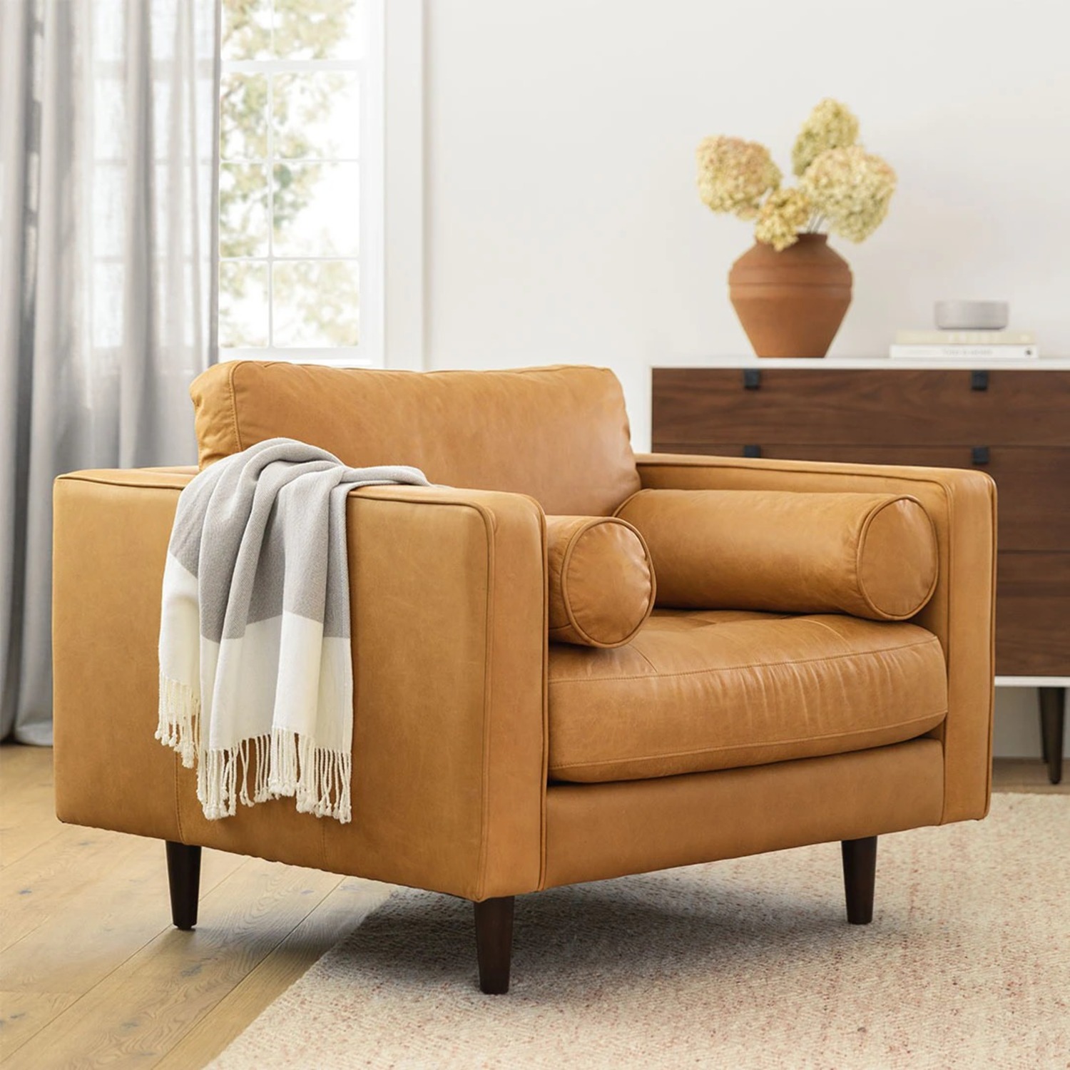 Article Light Brown Leather Accent Chair - image-1
