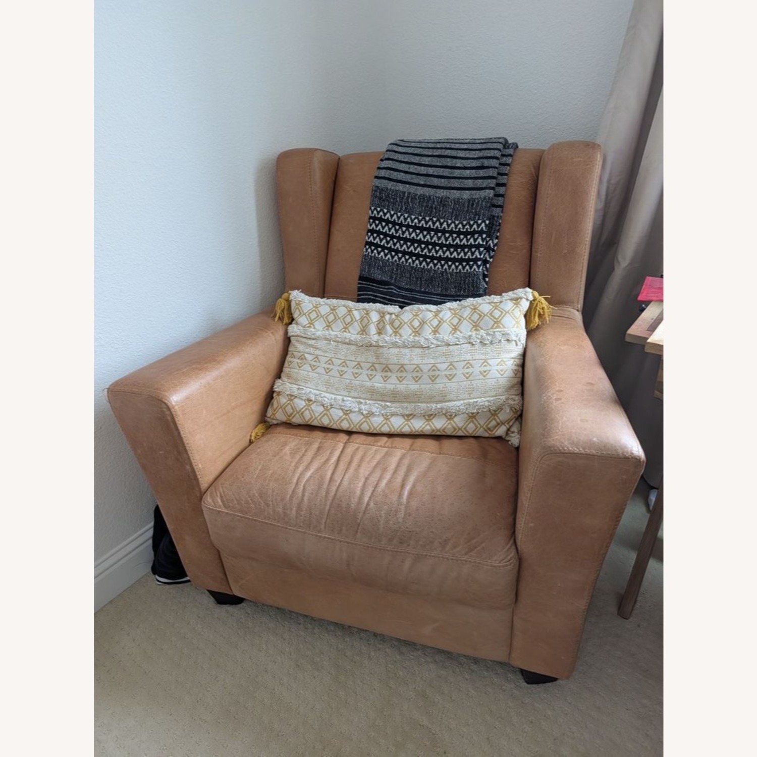 West Elm Tan Leather Lounge Chair  - image-1