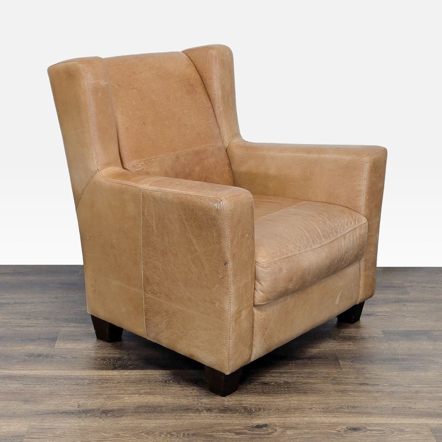 West Elm Tan Leather Lounge Chair  - image-4