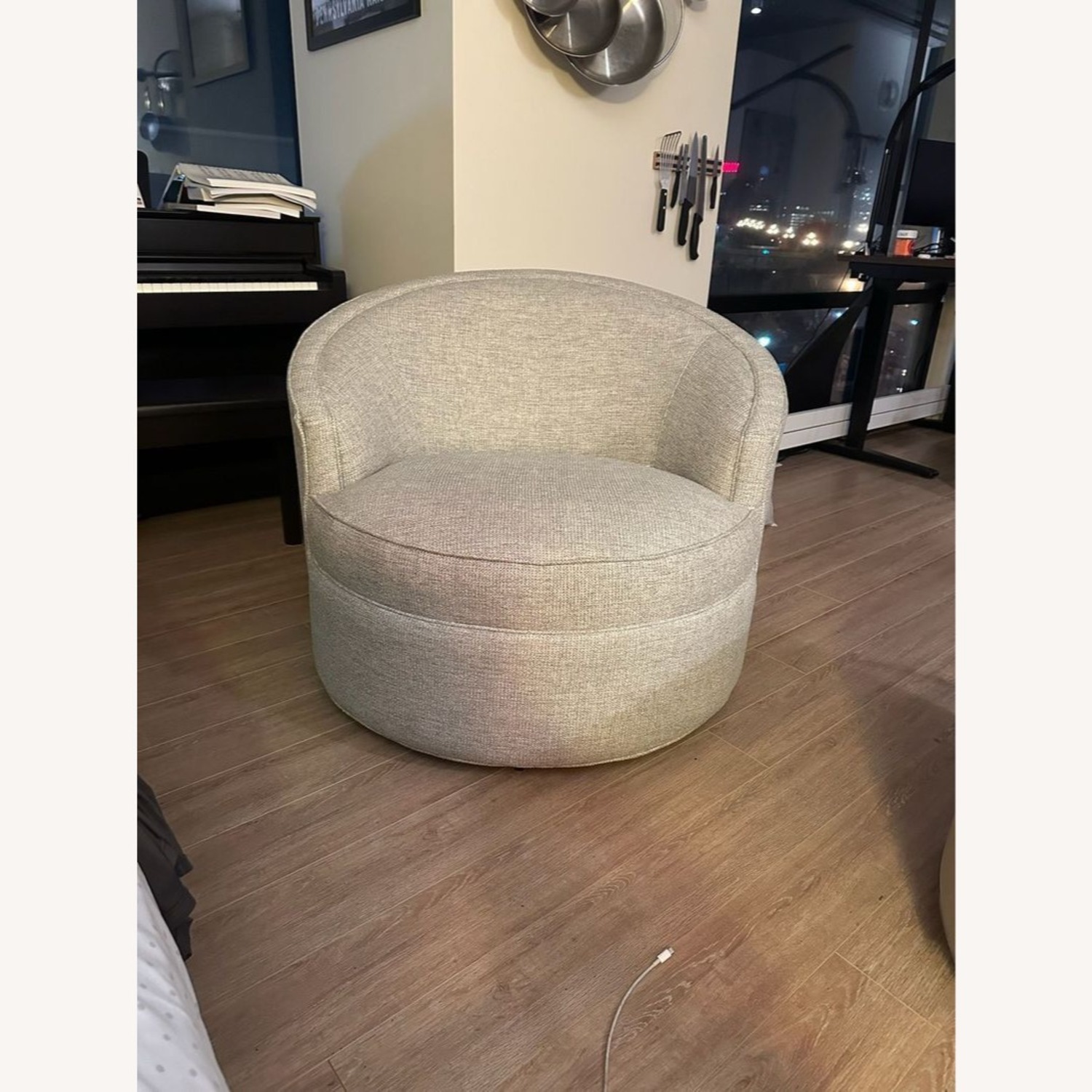 Macy Maylah Modern Light Gray Swivel Lounge Chair - image-1