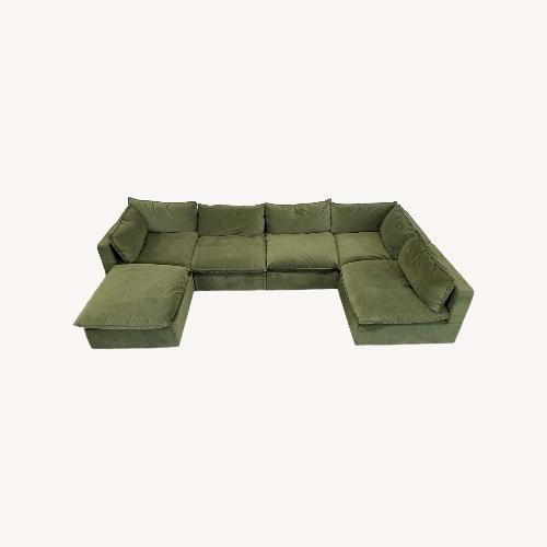 Used Albany Park Olive Green Velvet Sectional Sofa  for sale on AptDeco