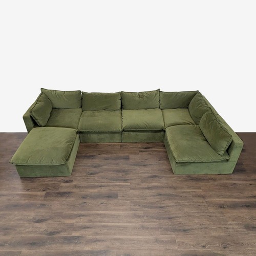 Used Albany Park Olive Green Velvet Sectional Sofa  for sale on AptDeco