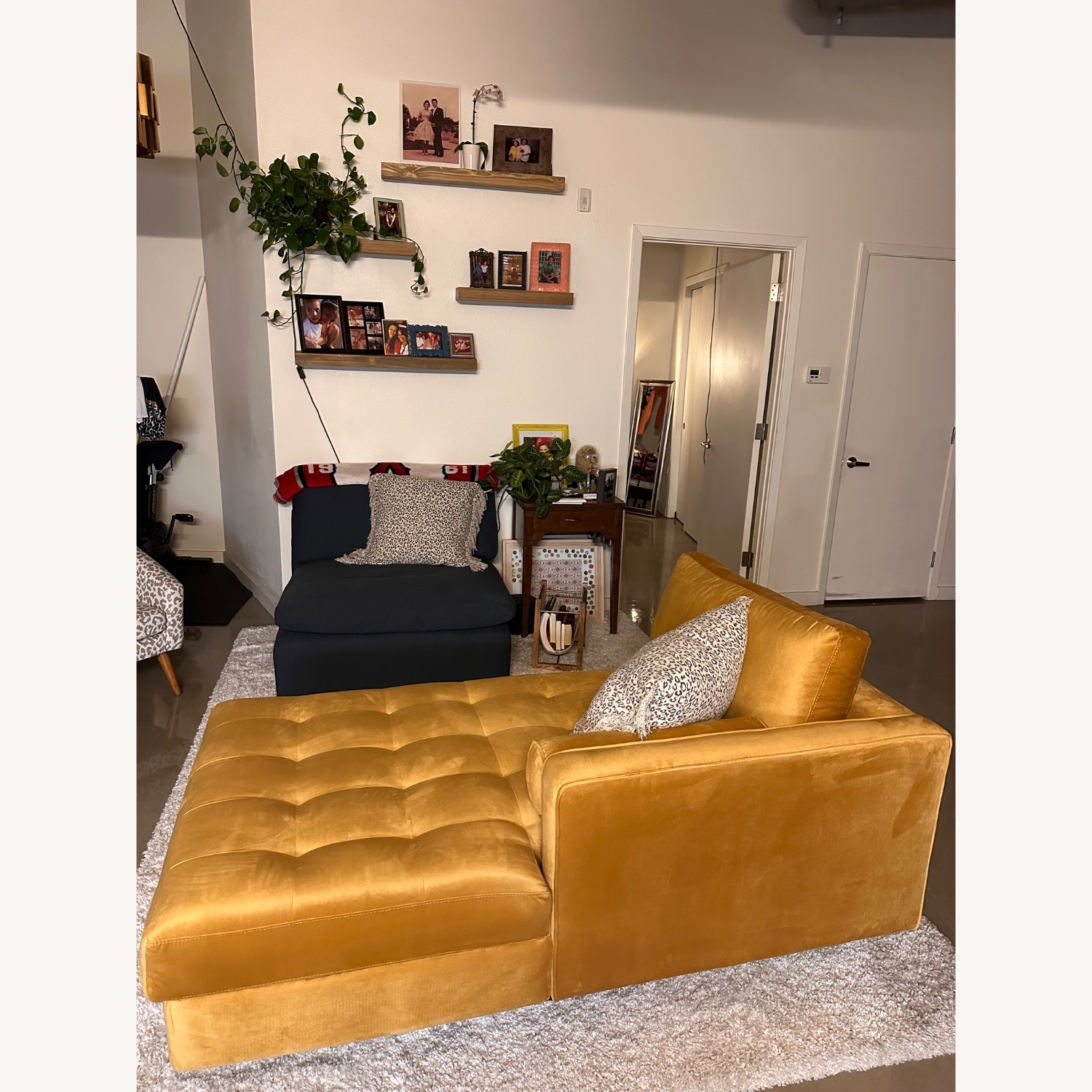 Gold Velvet Chaise Lounge - image-1