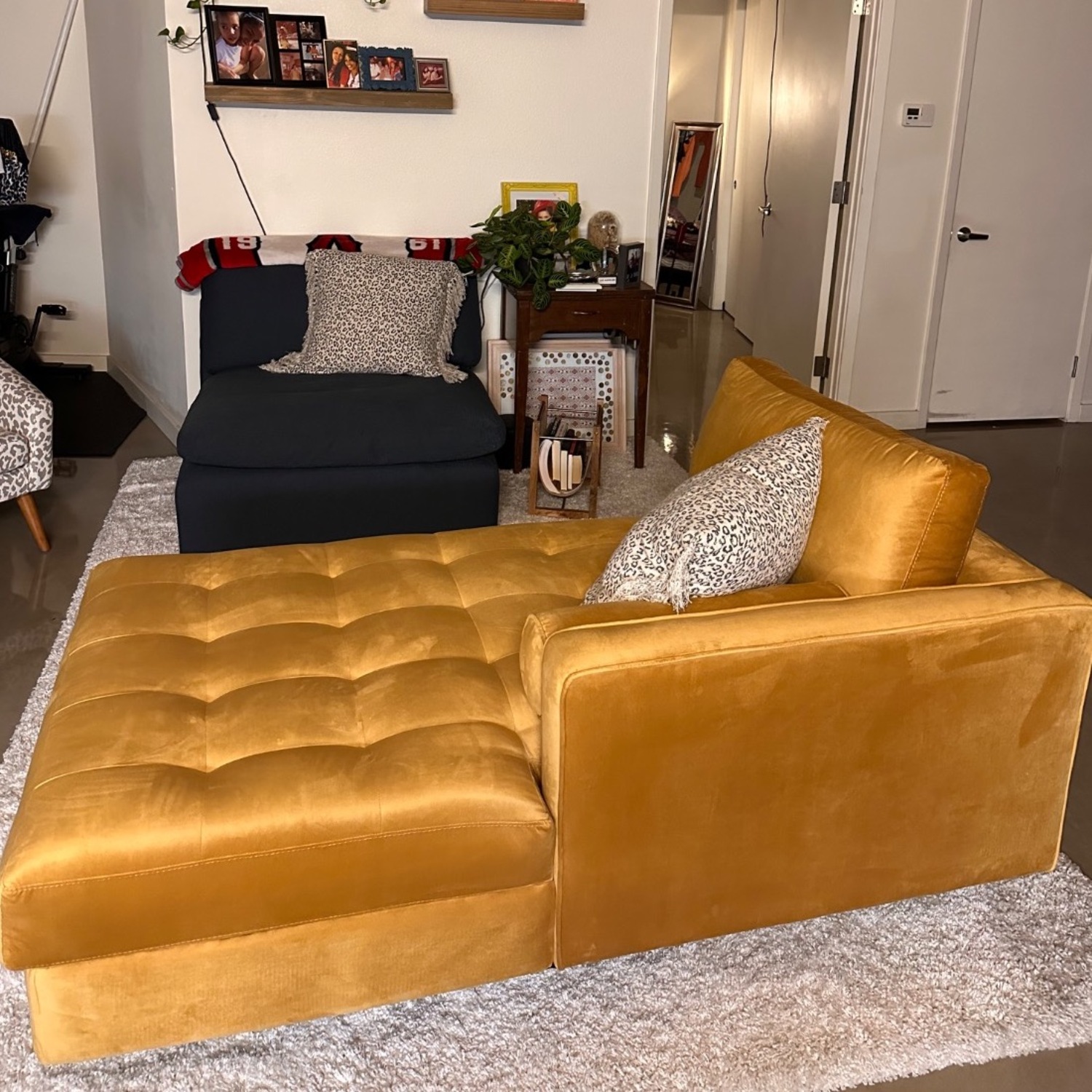 Gold Velvet Chaise Lounge - image-5