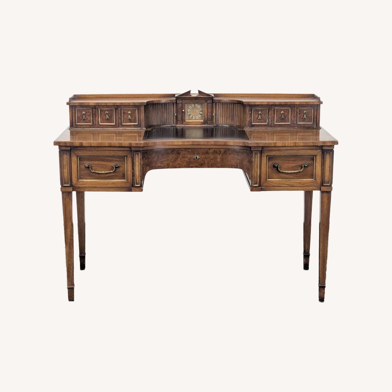 Vintage Wooden Desk with Drawers andBuilt-in Clock - image-0