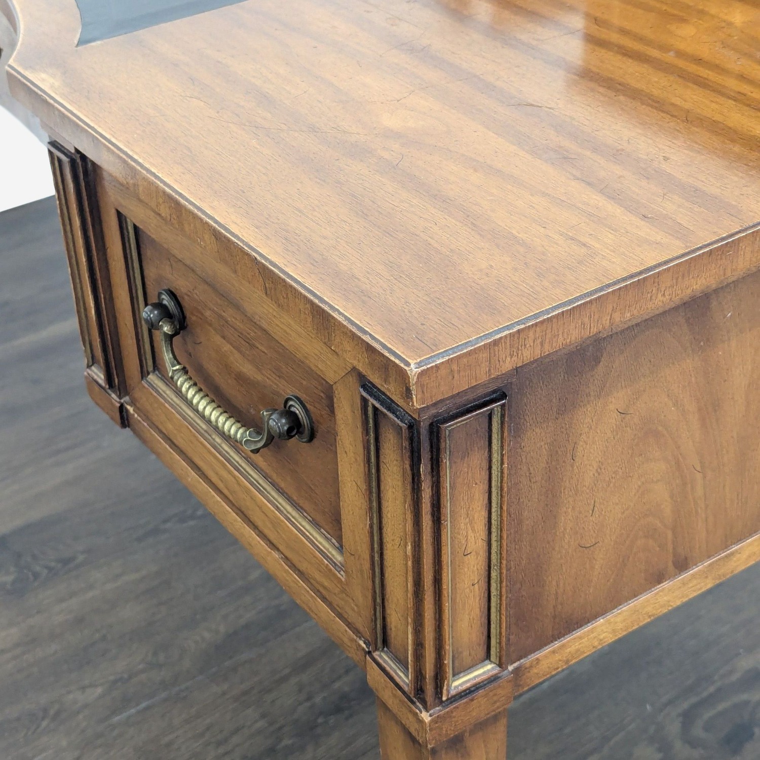Vintage Wooden Desk with Drawers andBuilt-in Clock - image-10