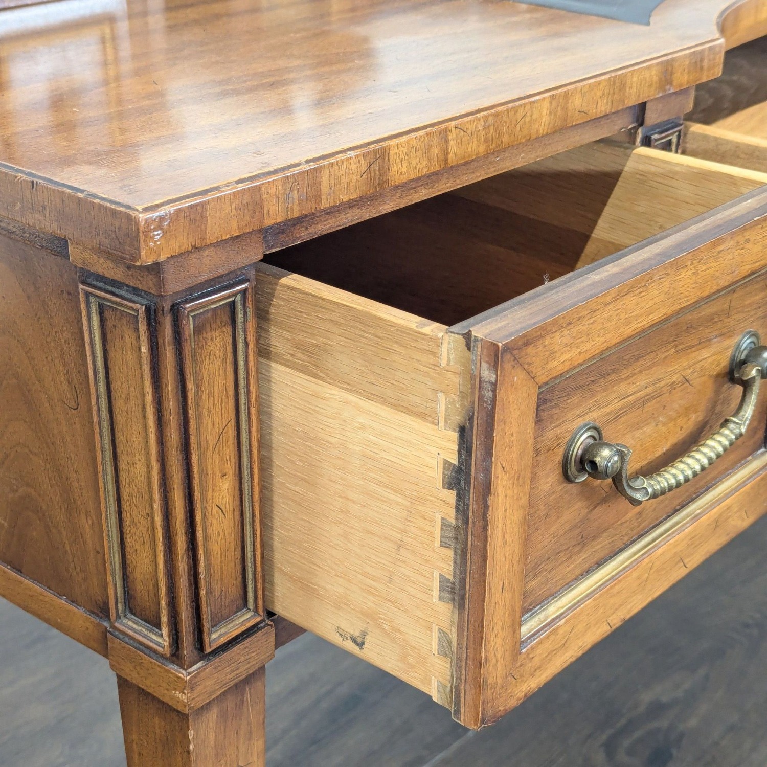Vintage Wooden Desk with Drawers andBuilt-in Clock - image-7