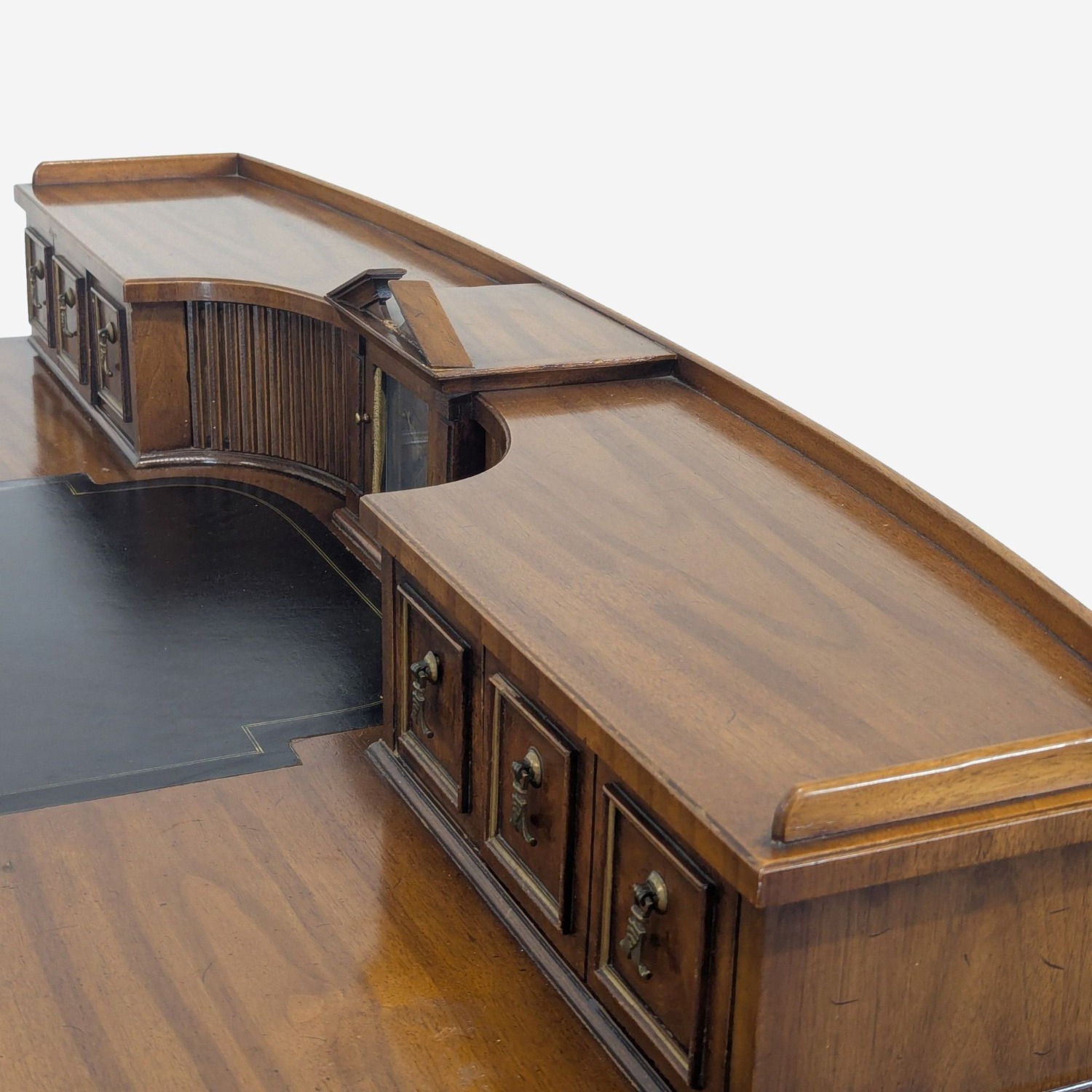 Vintage Wooden Desk with Drawers andBuilt-in Clock - image-9