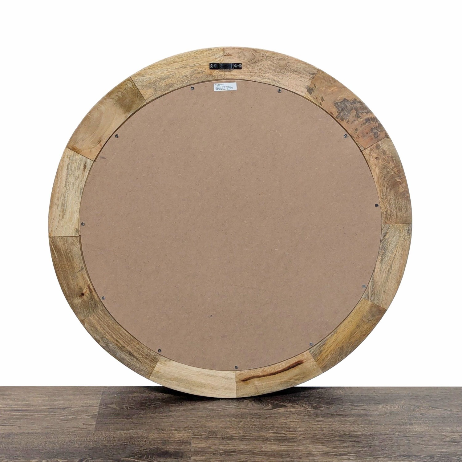 Round Wood Mirror with Herringbone Pattern Inlay	 - image-5