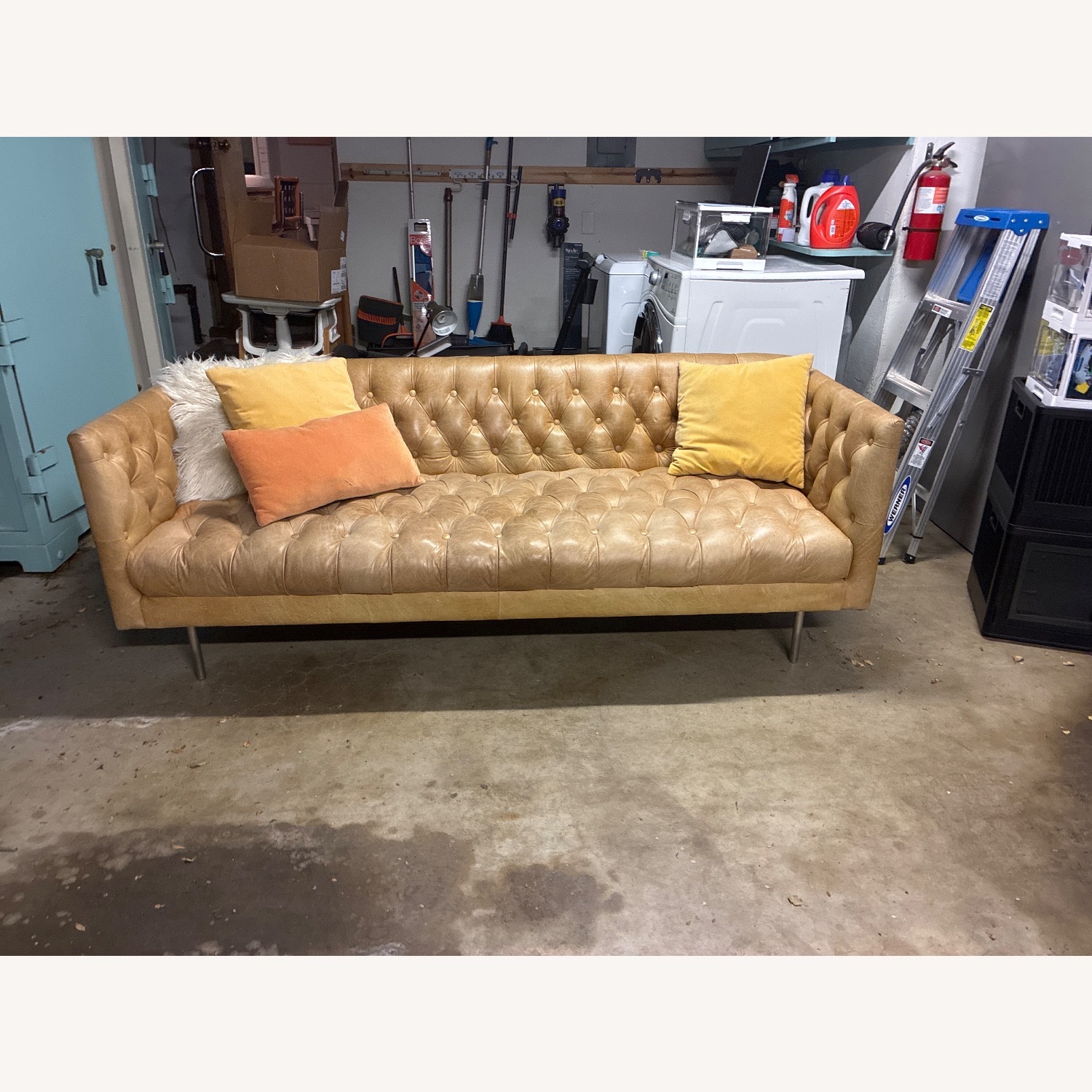 West Elm Modern Chesterfield Leather Sofa - image-3