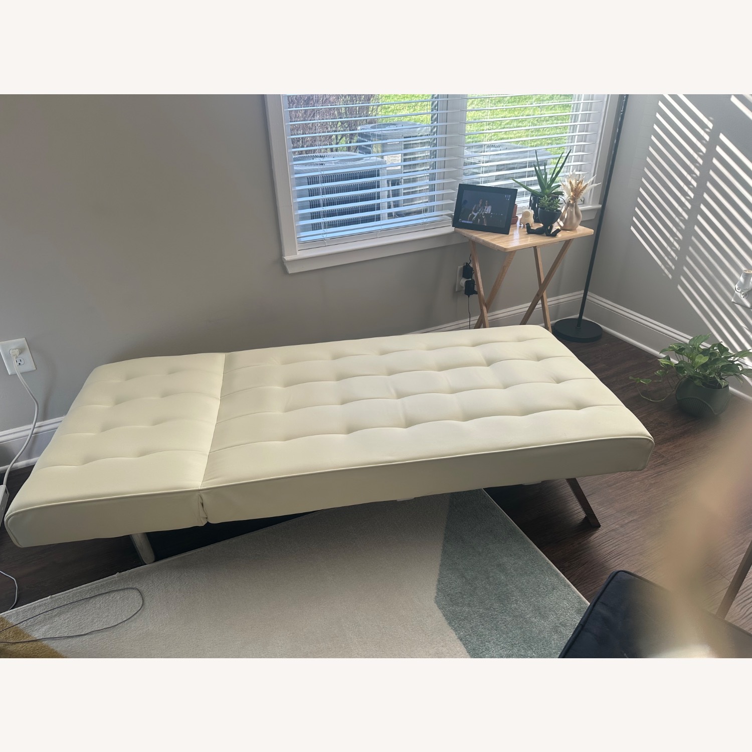 White Leather Chaise Lounge - image-1