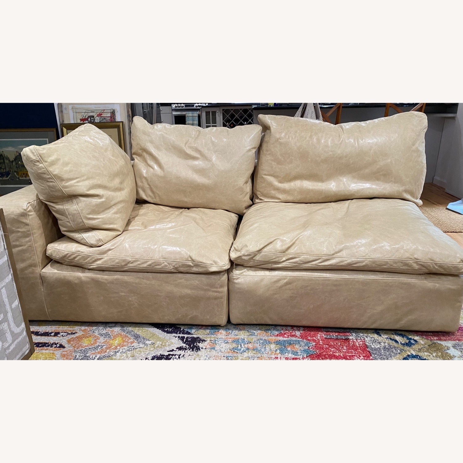 Restoration Hardware Cloud Butter Yel Distressed Leather Sectional - image-2