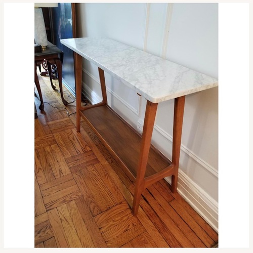 Used West Elm Mid Century Marble Top Console Table  for sale on AptDeco