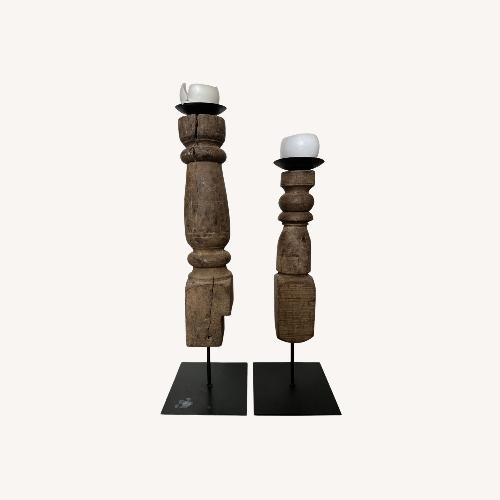 Used Vintage Wood Pillar Candle Holders 2x for sale on AptDeco