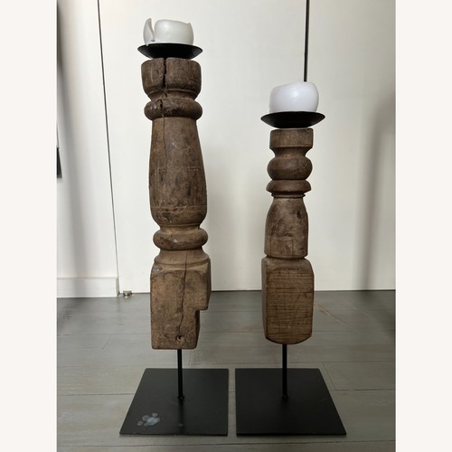 Used Vintage Wood Pillar Candle Holders 2x for sale on AptDeco