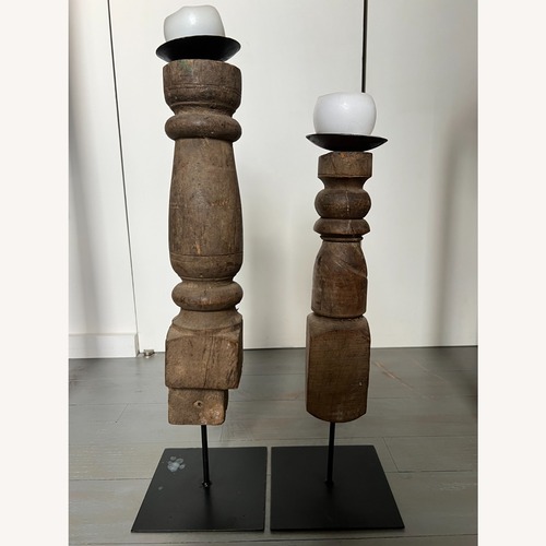 Used Vintage Wood Pillar Candle Holders 2x for sale on AptDeco