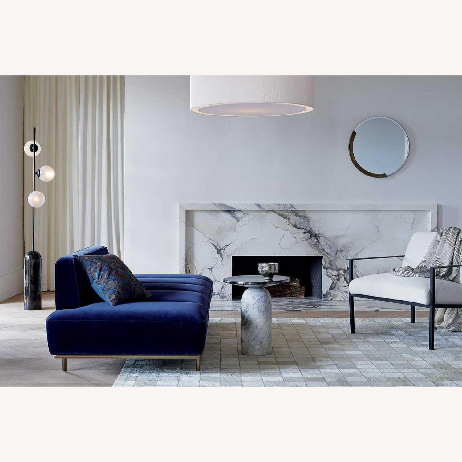 CB2 Lawndale Blue Velvet Chaise Lounge - image-2