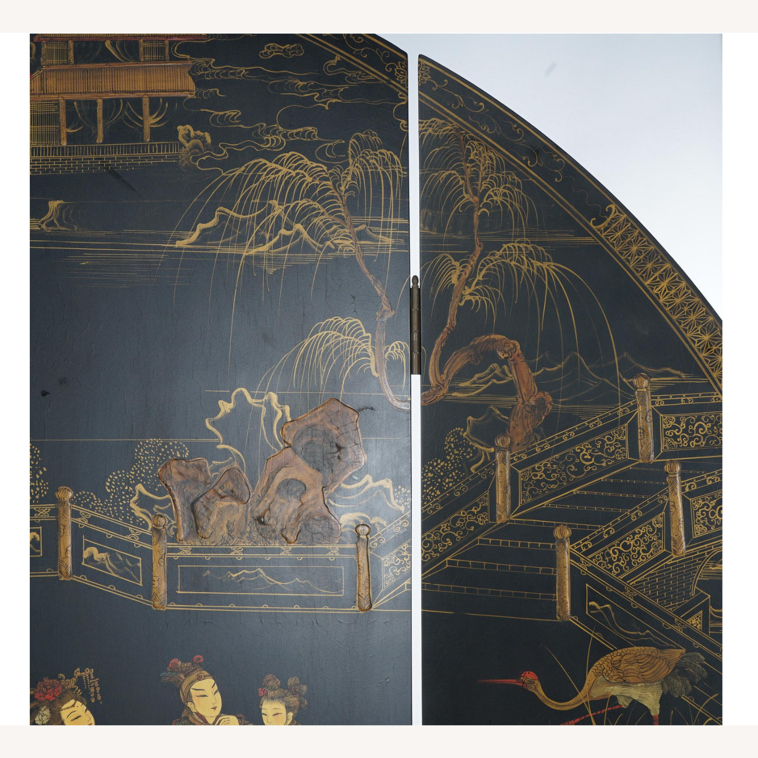 Japanese Chinoiserie Circular Screen c1920 - image-5