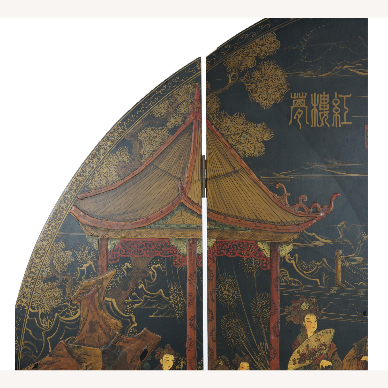 Japanese Chinoiserie Circular Screen c1920 - image-8