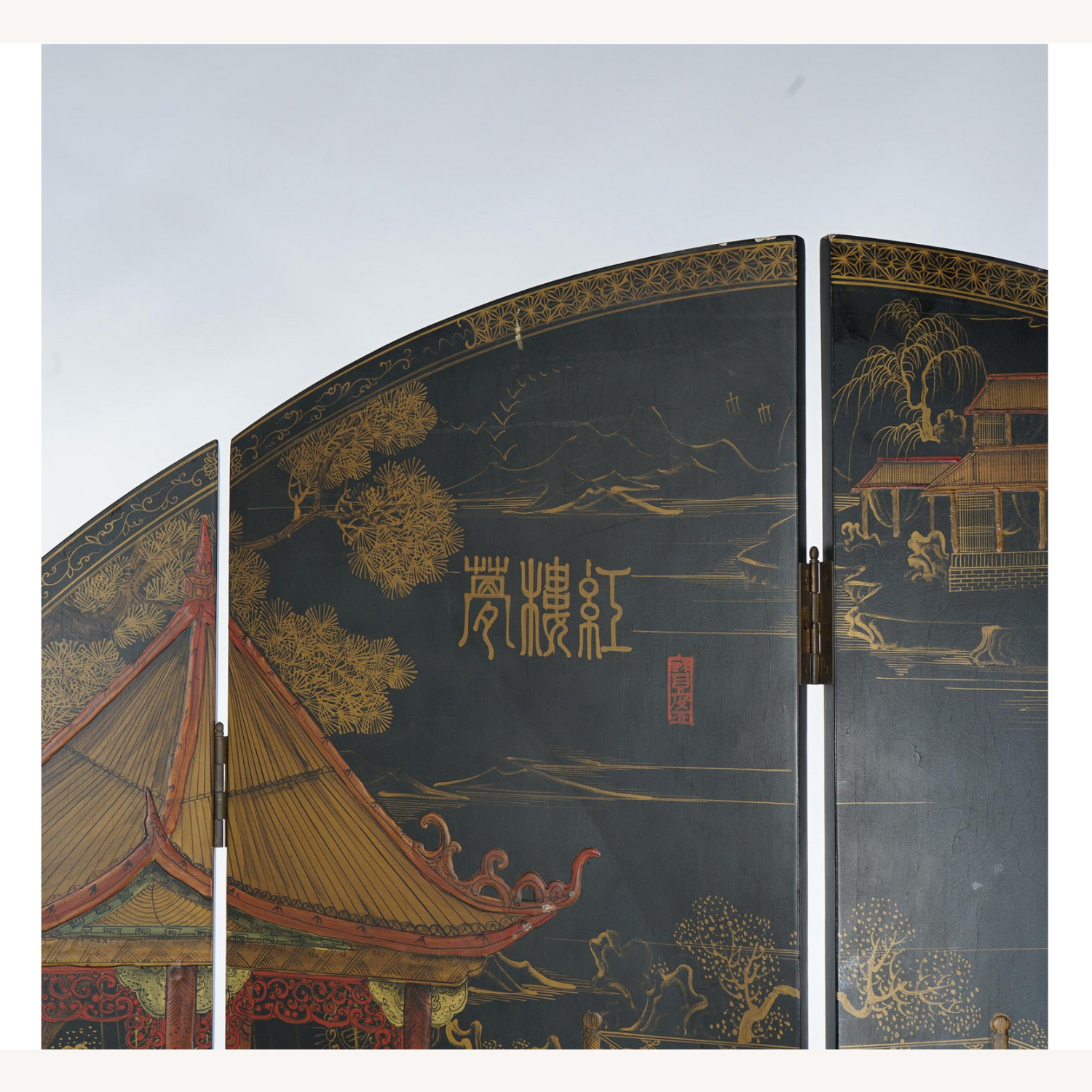 Japanese Chinoiserie Circular Screen c1920 - image-7