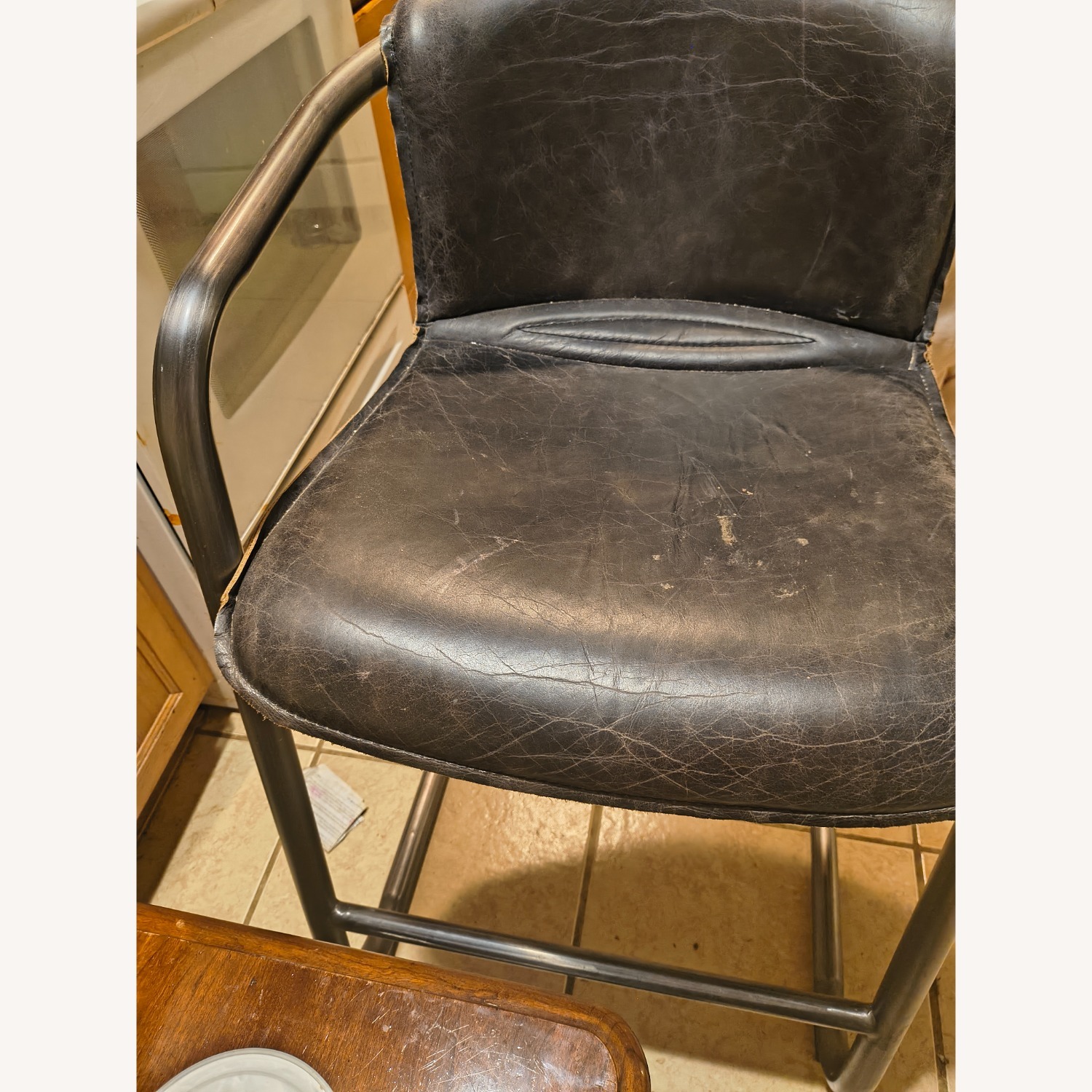 Dark Brown Leather Stool - image-2