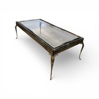Custom Antique Brass & Glass Coffee Table
