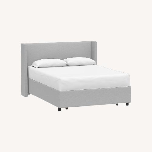 Used Pottery Barn Light Gray Fabric Queen Bed for sale on AptDeco