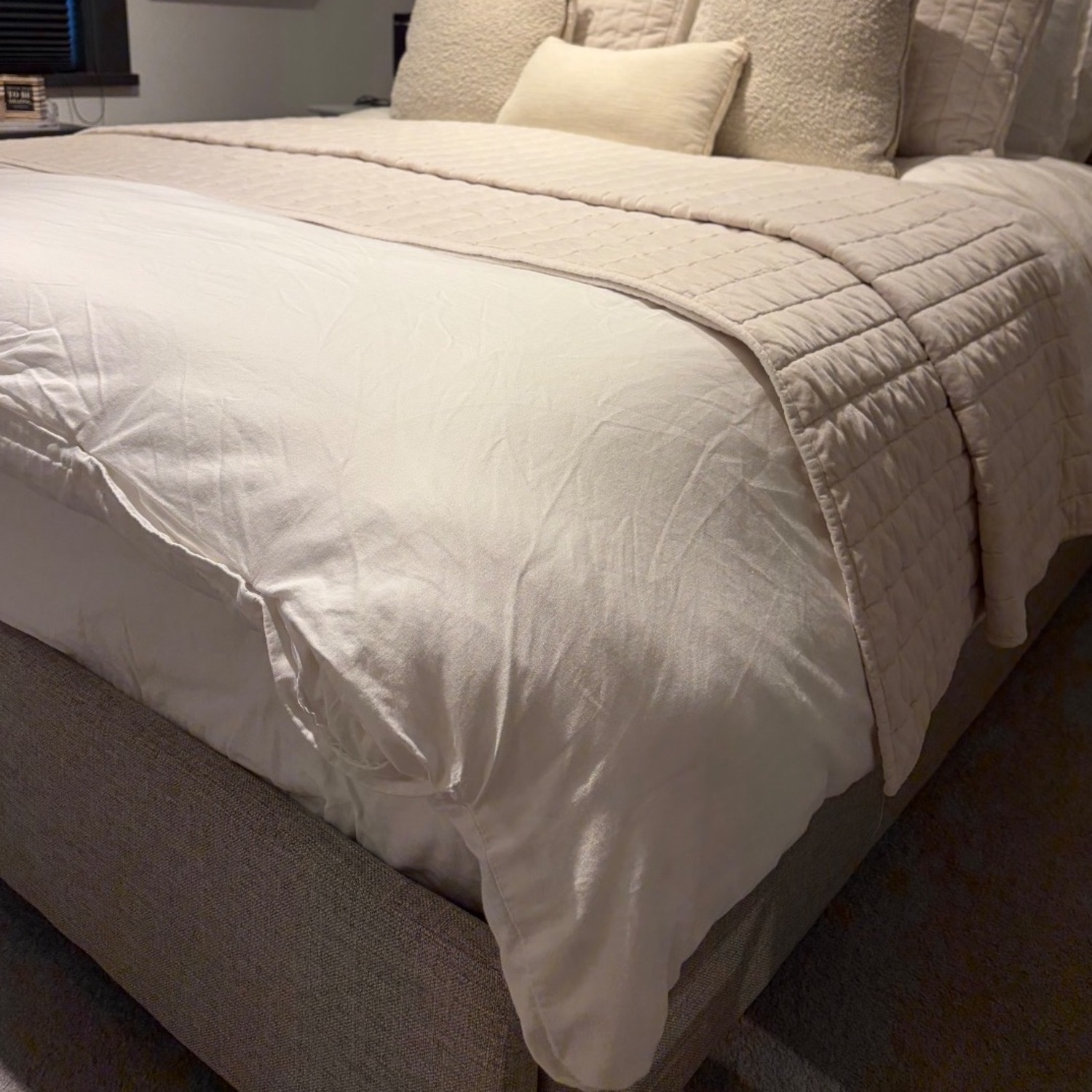 Pottery Barn Light Gray Fabric Queen Bed - image-2