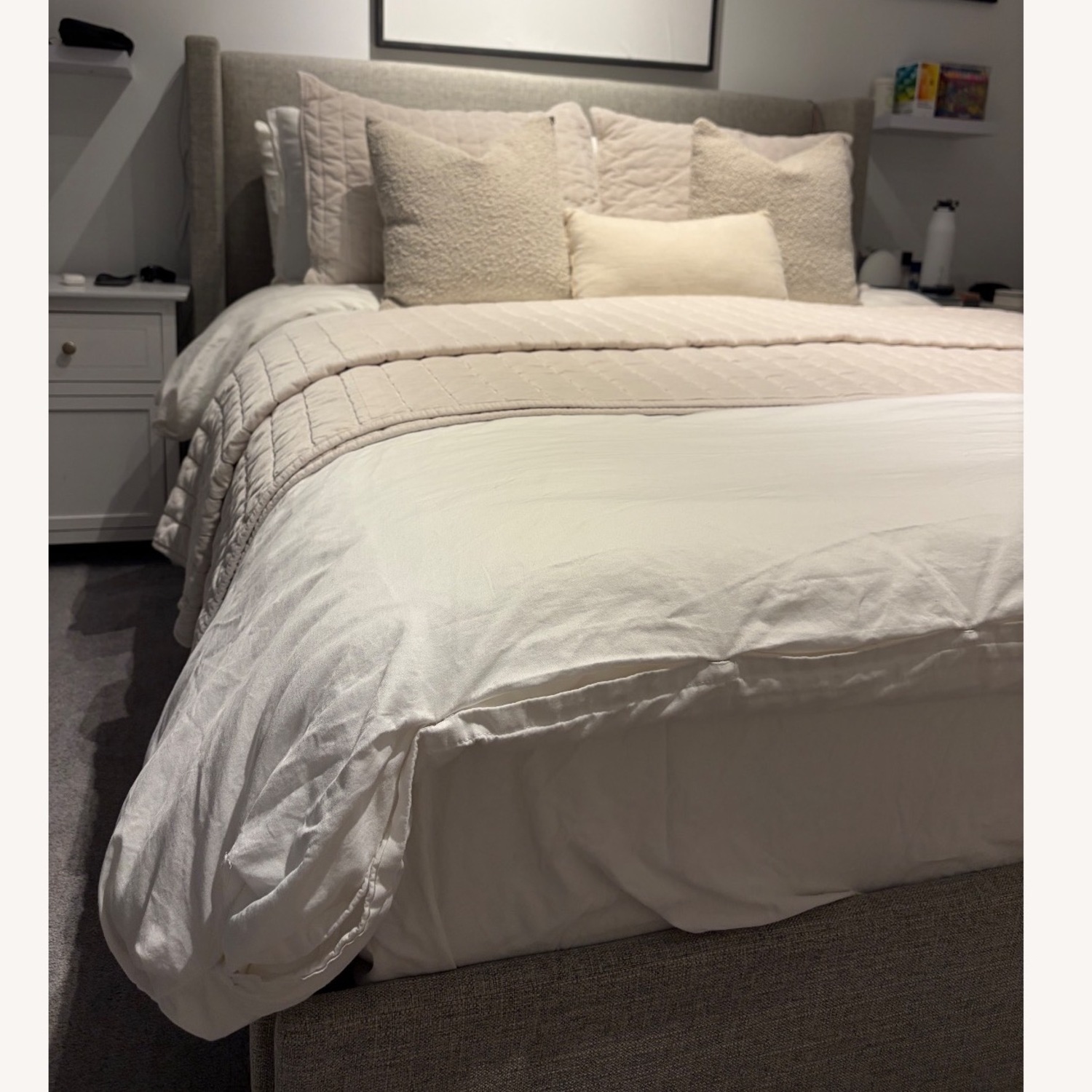 Pottery Barn Light Gray Fabric Queen Bed - image-1