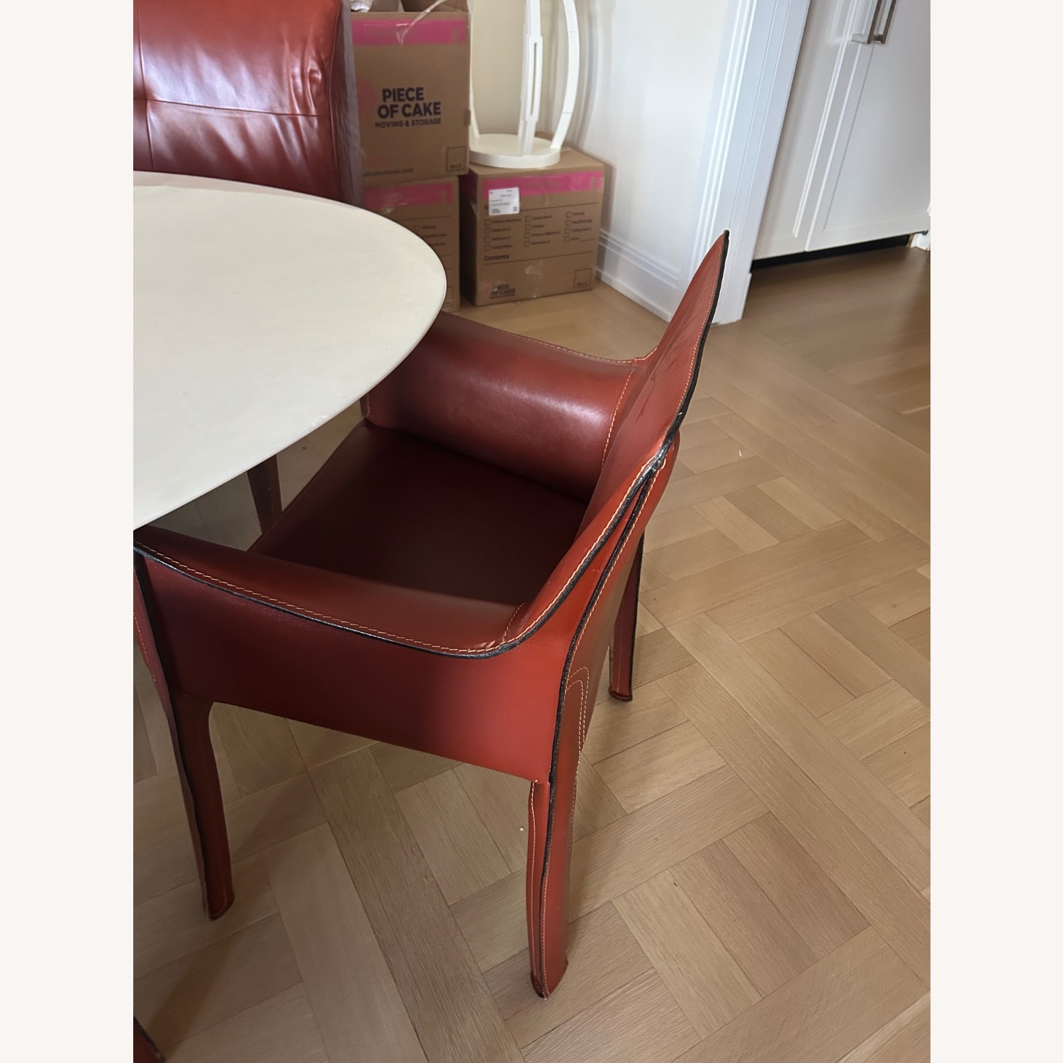 Cassina Cab 413 Red Leather Dining Chairs - image-1