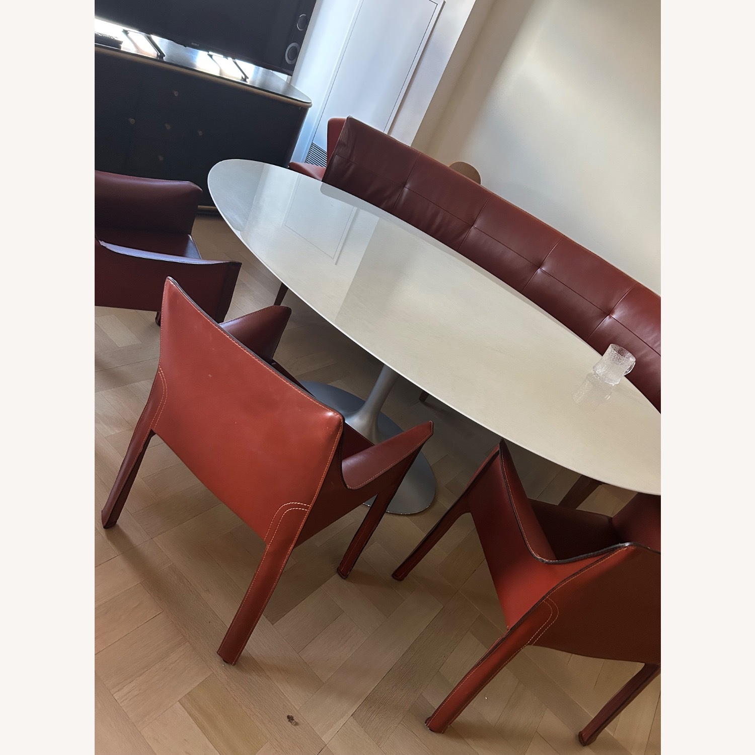 Cassina Cab 413 Red Leather Dining Chairs - image-4