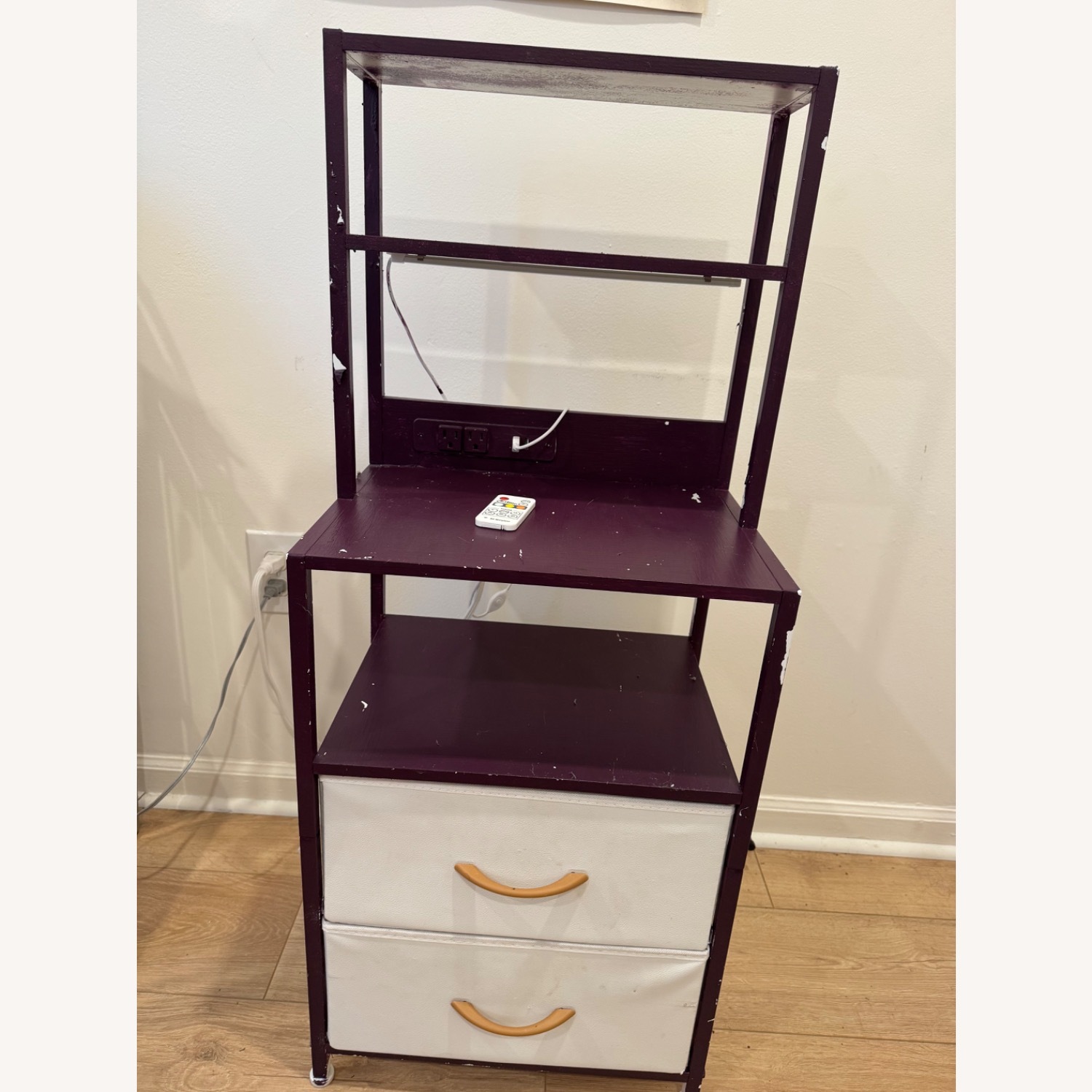 Purple Wood Nightstand With Lights and Outlets - image-1