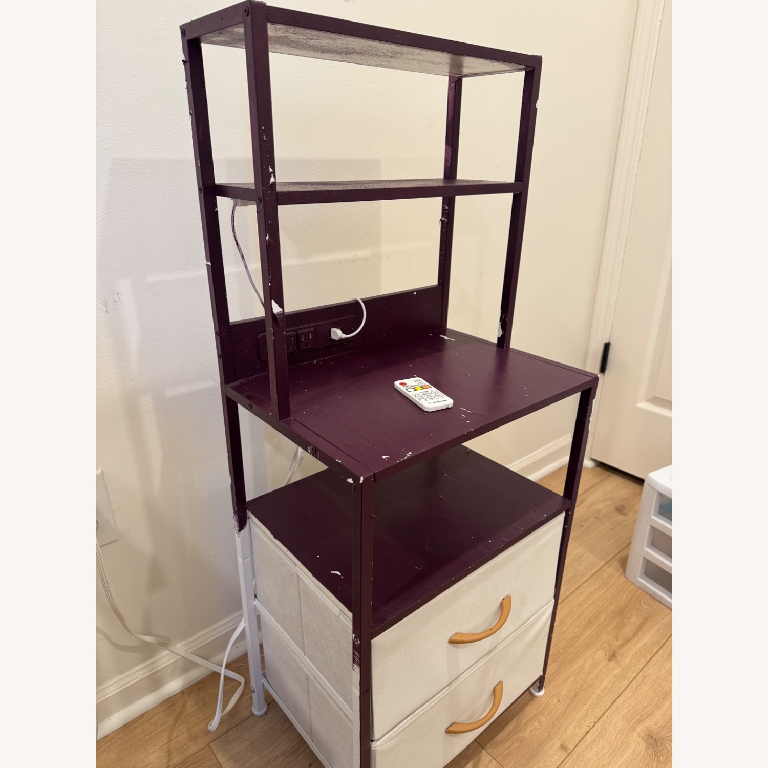 Purple Wood Nightstand With Lights and Outlets - image-3