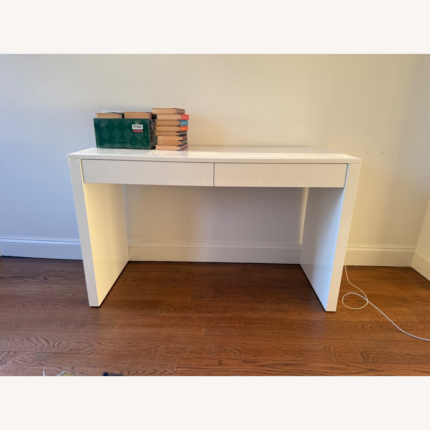 CB2 Runway 48" 2-Drawer White Lacquered Wood Desk - image-1