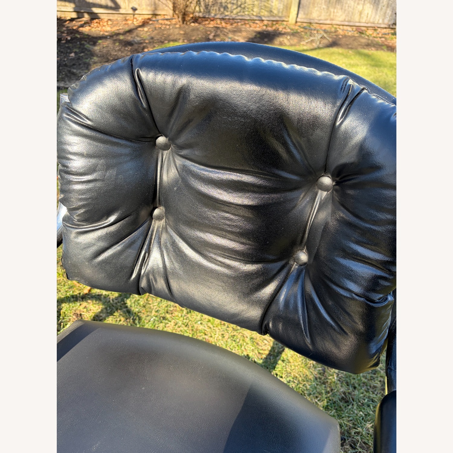 Vintage 1970s Black Leather Stools W Chrome Bases - image-2