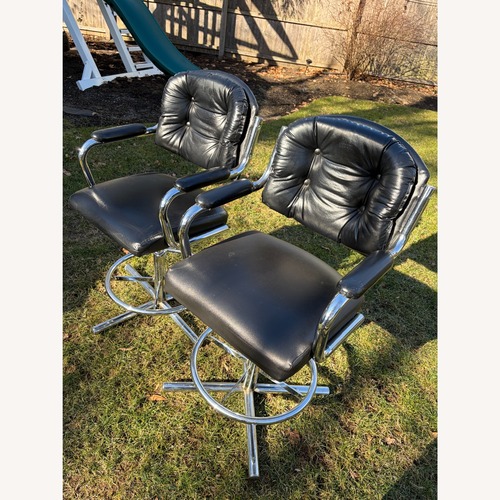 Used Vintage 1970s Black Leather Stools W Chrome Bases for sale on AptDeco