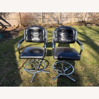 Vintage 1970s Black Leather Stools W Chrome Bases