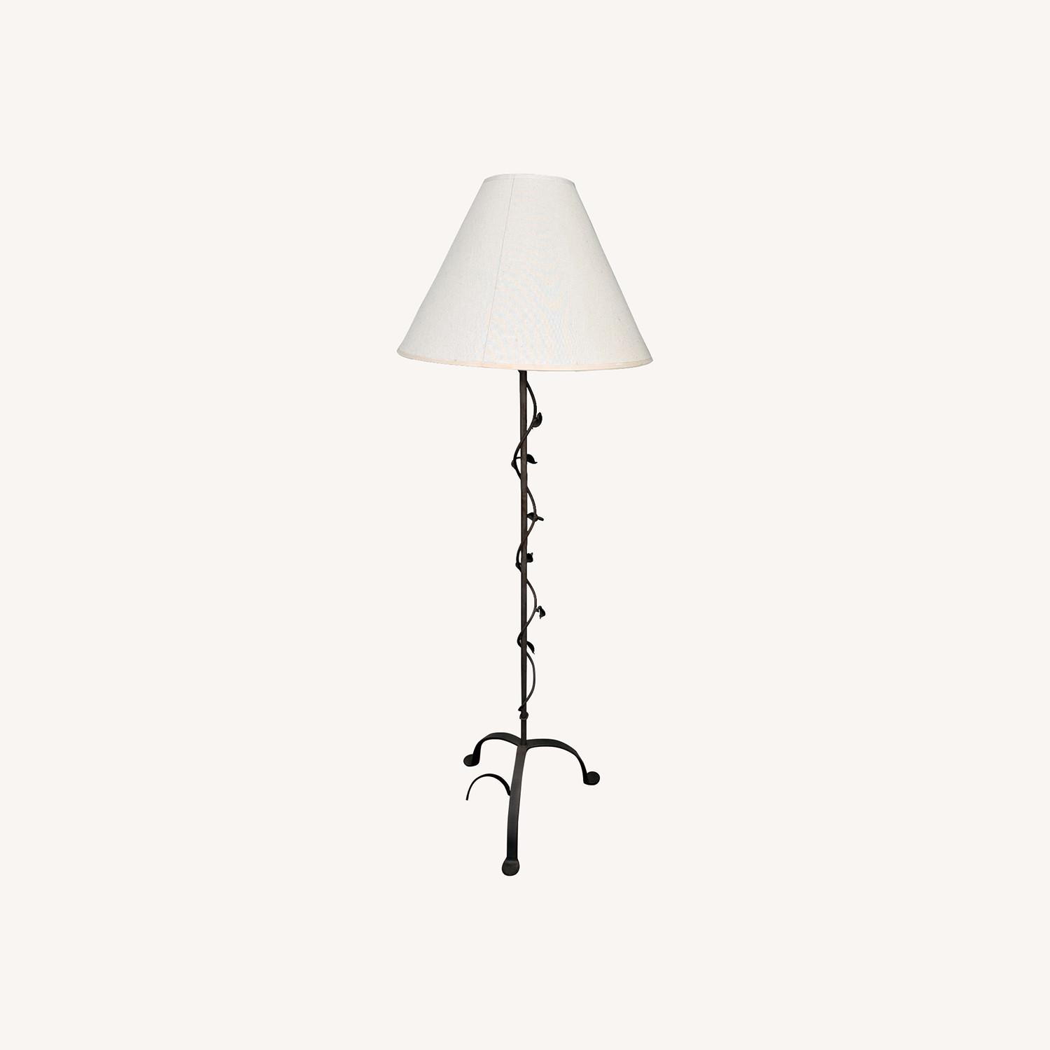 Grey Metal Floor Lamp with Vine & Leaf Detailing - image-0