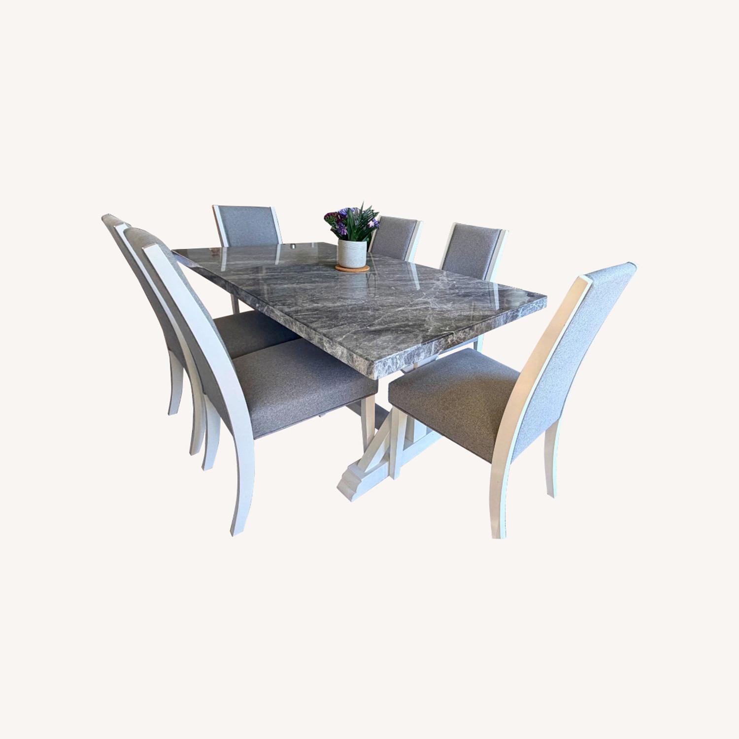 Bob's Light Gray Marble Dining Table and Chairs - image-0