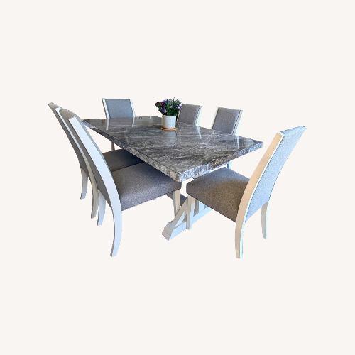 Used Bob's  Light Gray Marble Dining Table and Chairs for sale on AptDeco