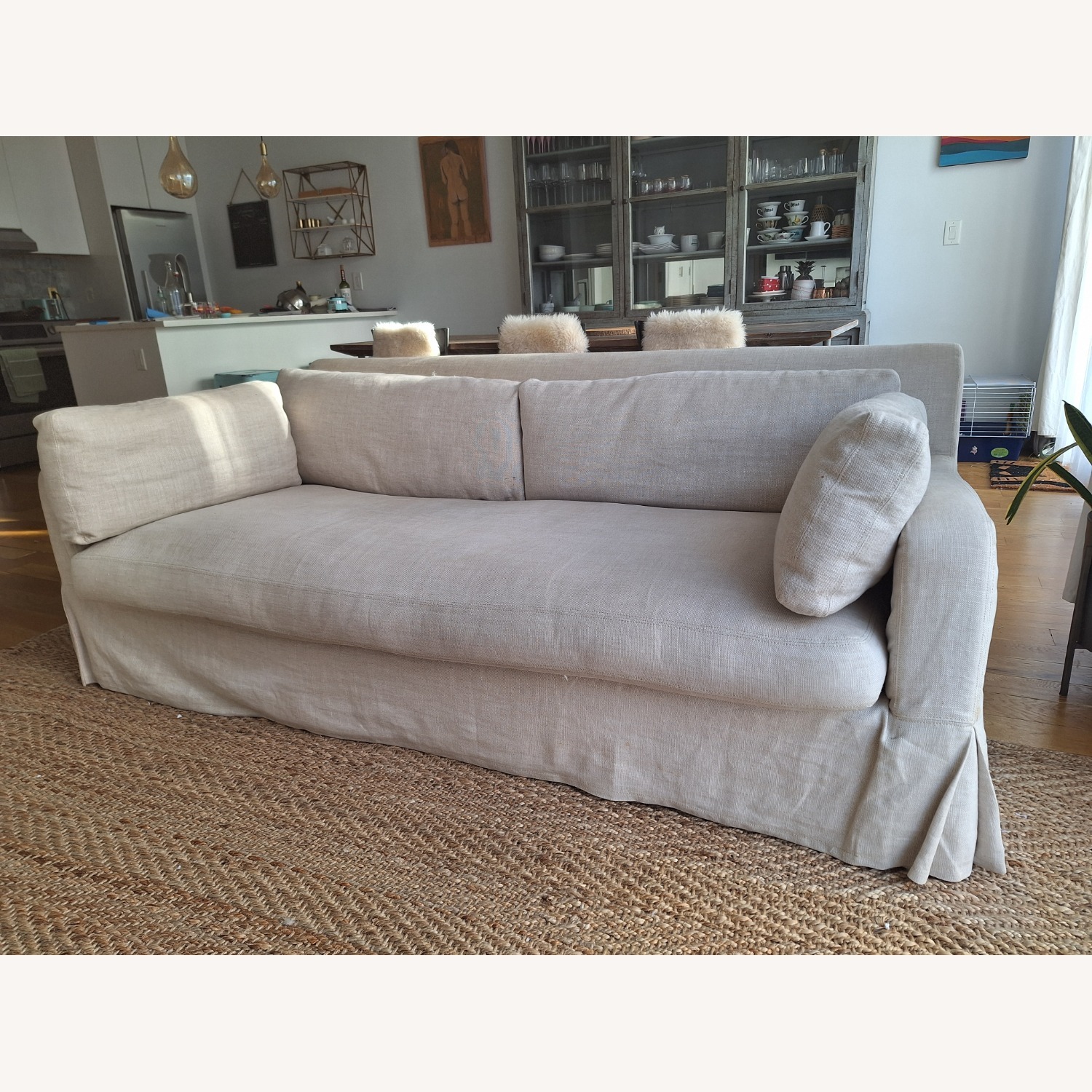 Restoration Hardware Natural Linen 3+ Seater Sofa - image-3
