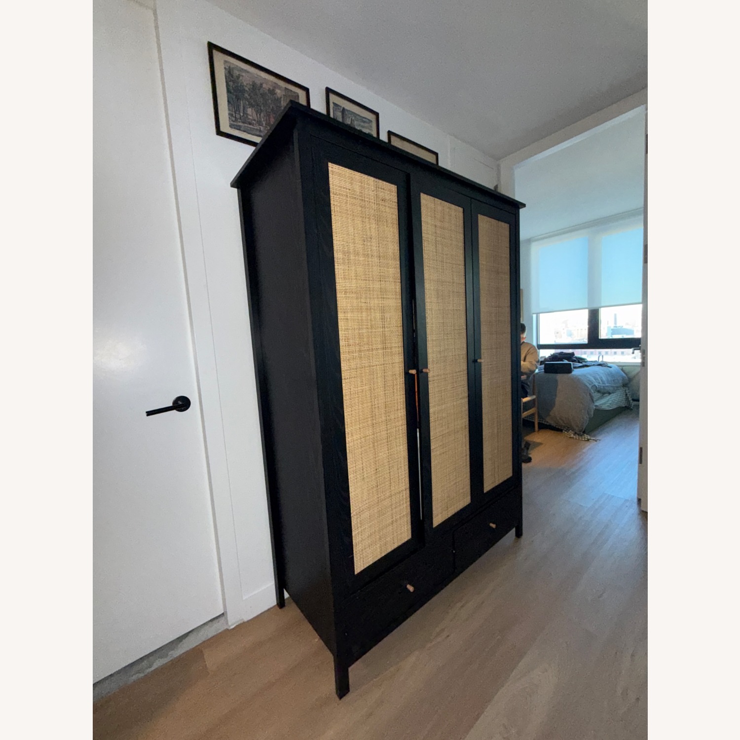 Frances Rattan Triple Closet with 2 Drawers, Black - image-3