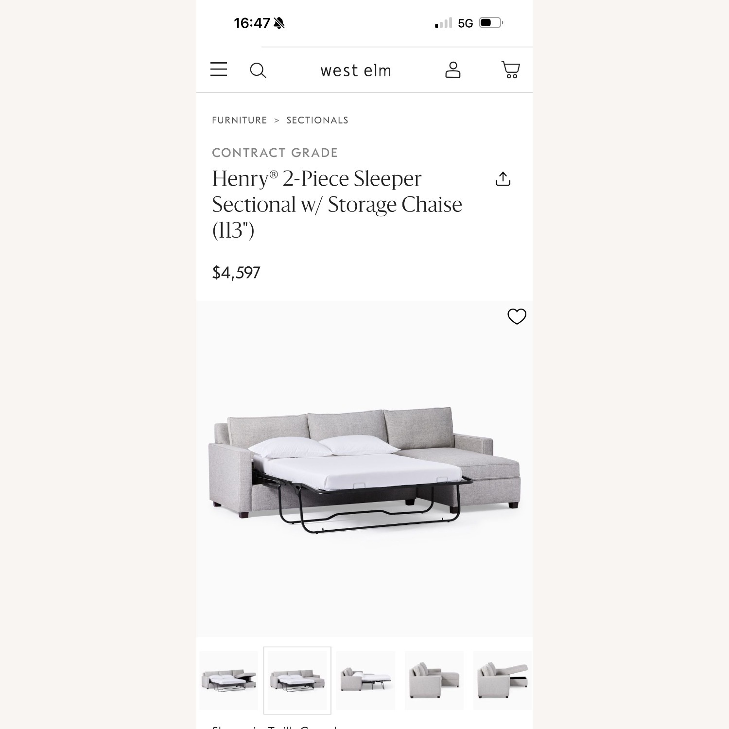 West Elm Light Gray Sleeper Sofa - image-4