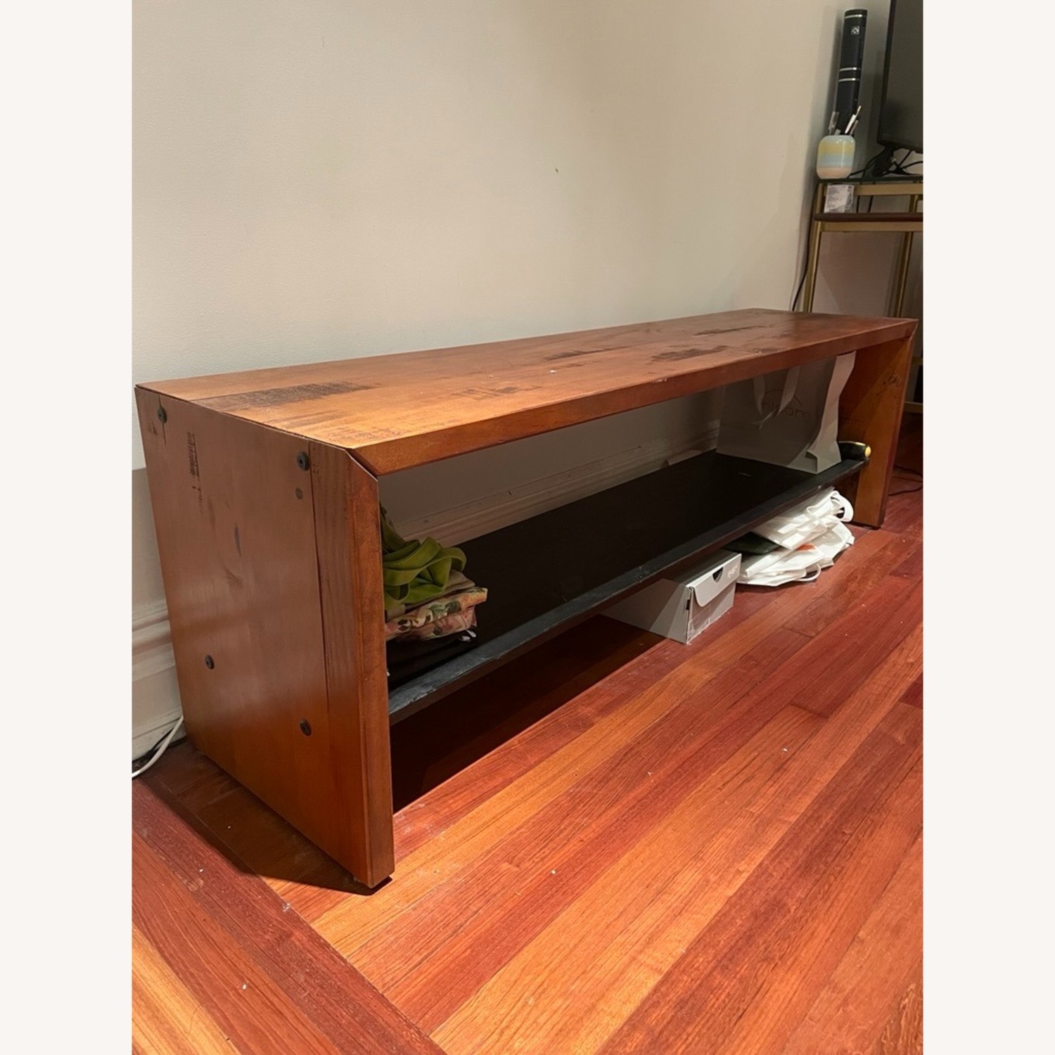 Wayfair Dark Brown Wooden Bench w Lower Shelf - image-2