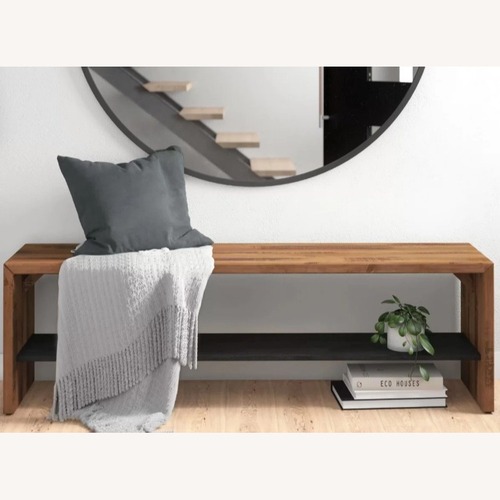 Used Wayfair Dark Brown Wooden Bench w Lower Shelf for sale on AptDeco