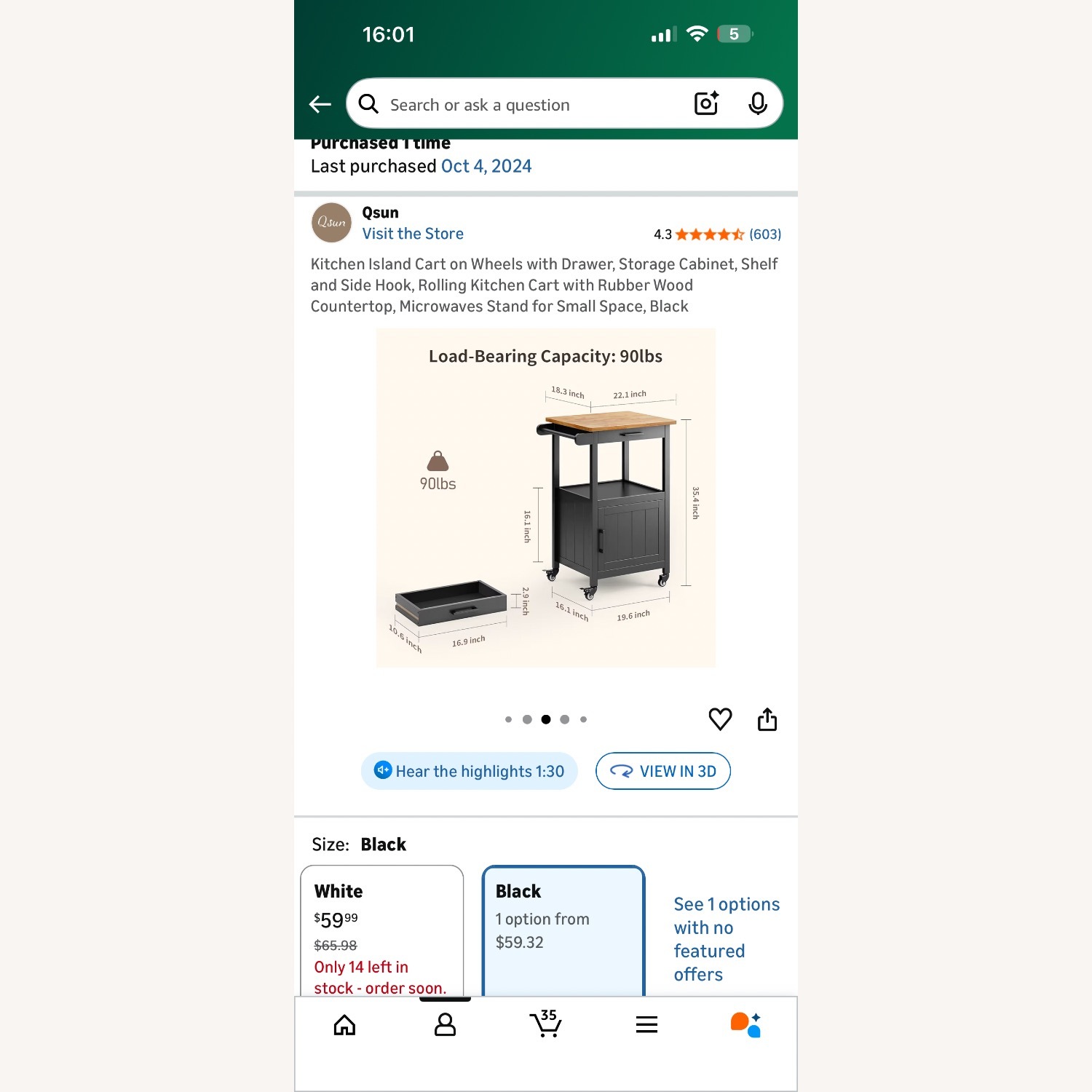 Amazon Black Wood Veneer Bar Cart - image-5