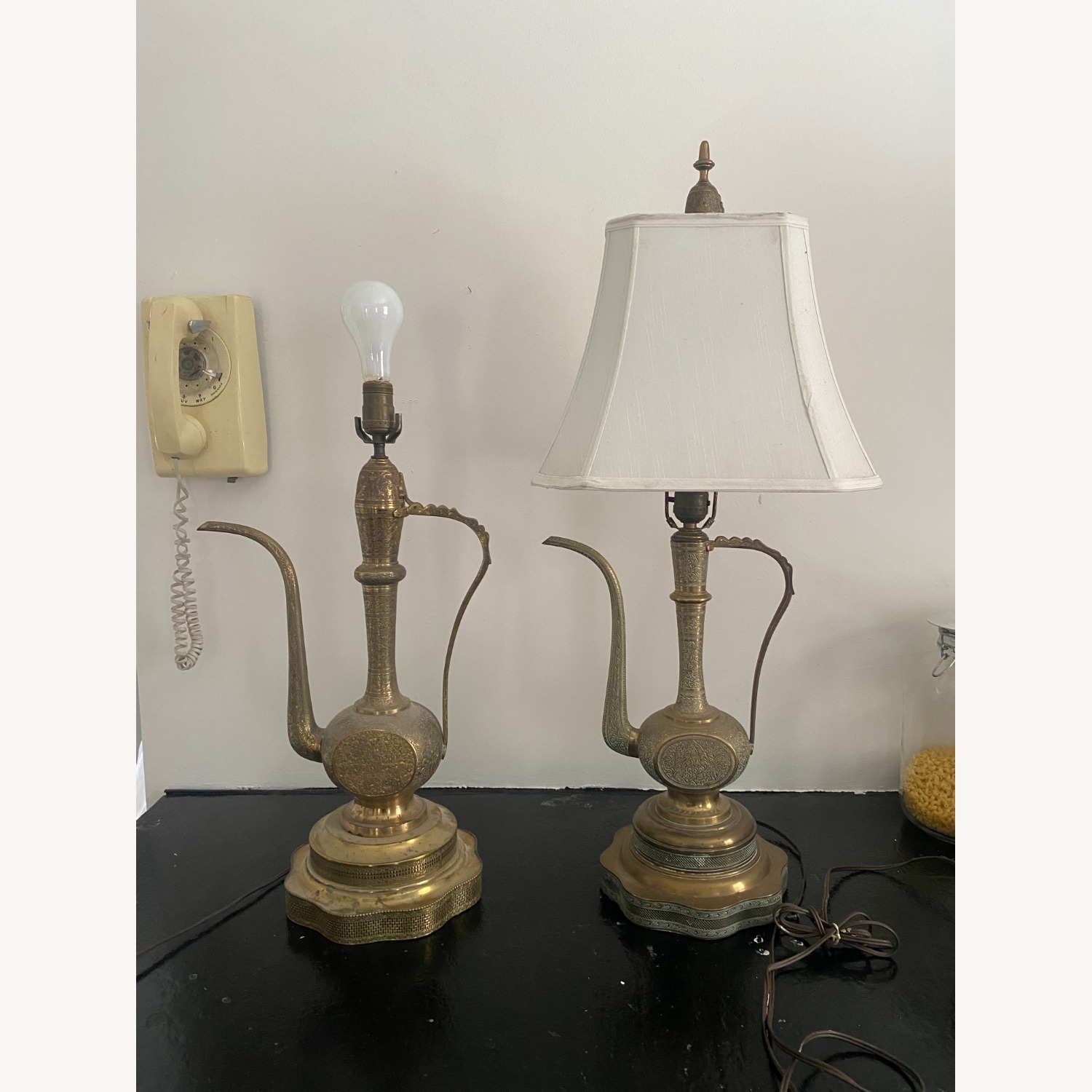 1960s Engraved Brass Moroccan GENIE Ewer Lamps - image-1